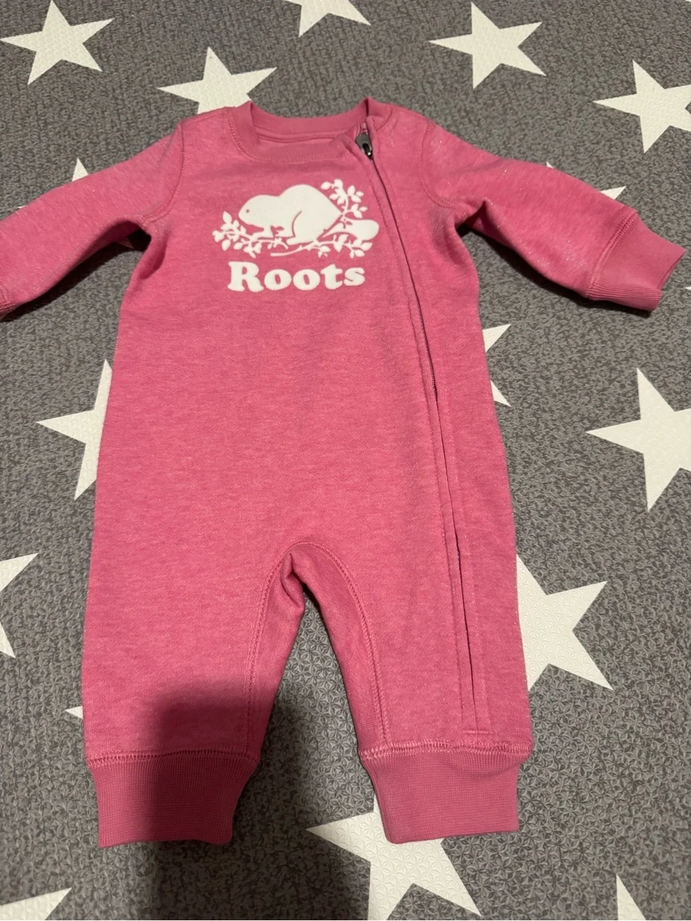 Roots Pink Baby Romper with White Logo